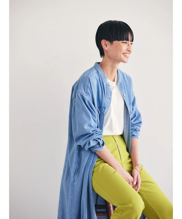 AMERICAN HOLIC デニムＷポケットＡラインワンピース Light Indigo