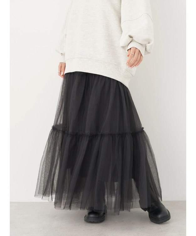 earth music&ecology マルチｗａｙチュールスカート Black