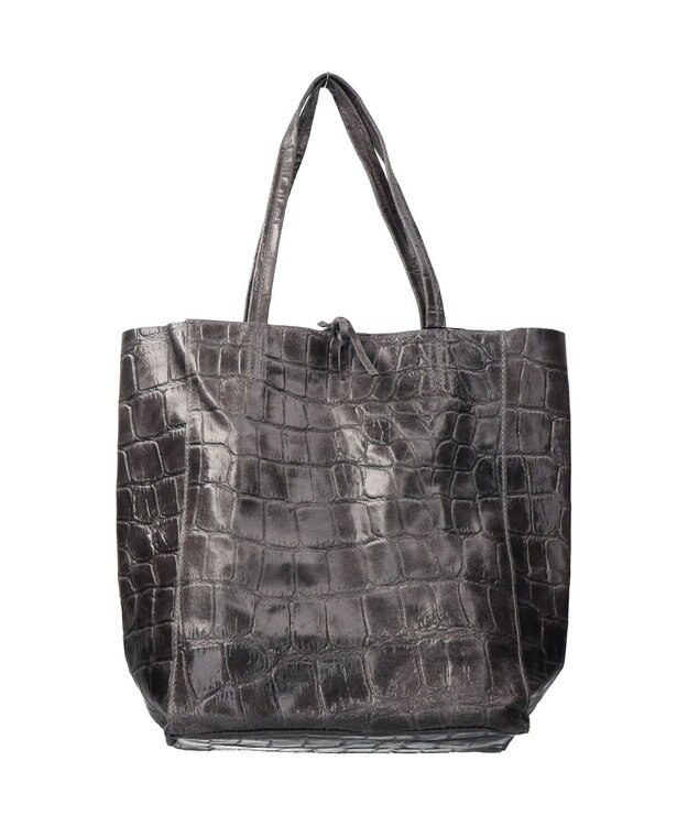 INTER-CHAUSSURES 【ANDREA CARDONE ITALI】ファスナー付き型押しレザートートバッグ グレー型押