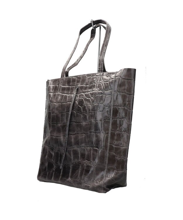 INTER-CHAUSSURES 【ANDREA CARDONE ITALI】ファスナー付き型押しレザートートバッグ グレー型押