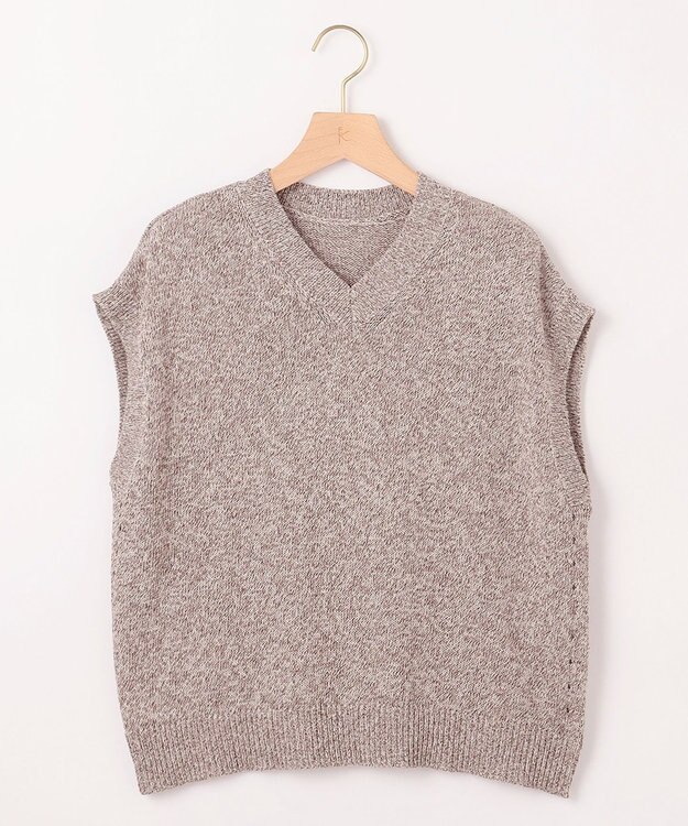 組曲 L 【WEB限定・前後着用可】コットンポリエステル杢プルオーバー ニット ブラウン系