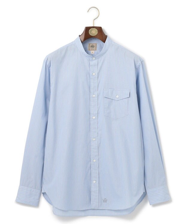 J.PRESS MEN ポプリンマルチストライプ バンドカラーシャツ ブルー系1