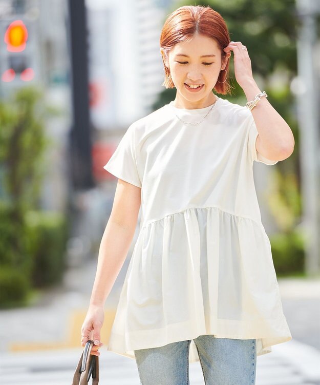 UNFILO L 【GLOW 6月号掲載/接触冷感/ストレッチ】BEAUTY FORM タフタコンビTシャツ ホワイト