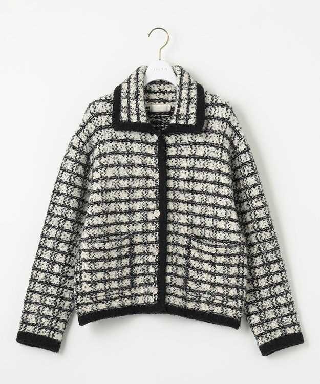 ANY SIS L 【洗える】襟付ツイード ジャケット ブラック系