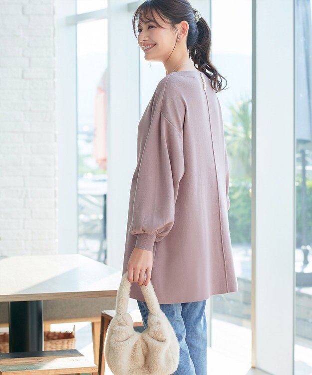 Tiaclasse L 【安田美沙子さん着用・洗える】ボリュームパフスリーブニットチュニック ピンクモカ