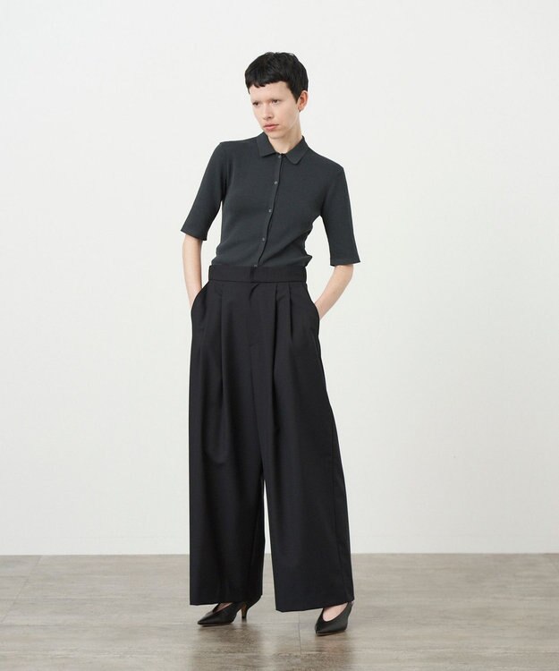 ATON WOOL TROPICAL | ワイドイージーパンツ BLACK