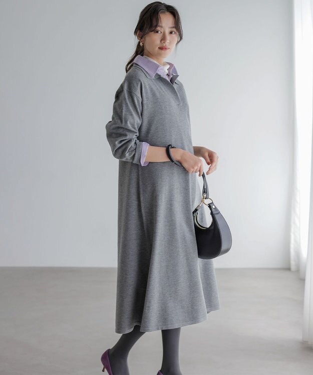 組曲 【加藤ローサさん着用】スキッパーニット ワンピース ライトグレー系