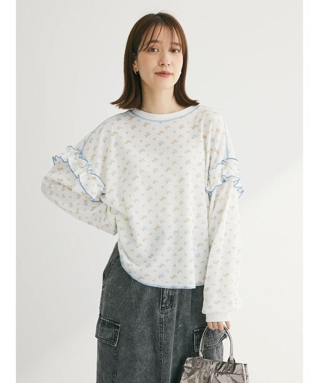 Green Parks ・Ｄｏｕｂｌｅ　Ｆｌａｇｓ　フラワーｐｔワッフルロンＴＥＥ Off White