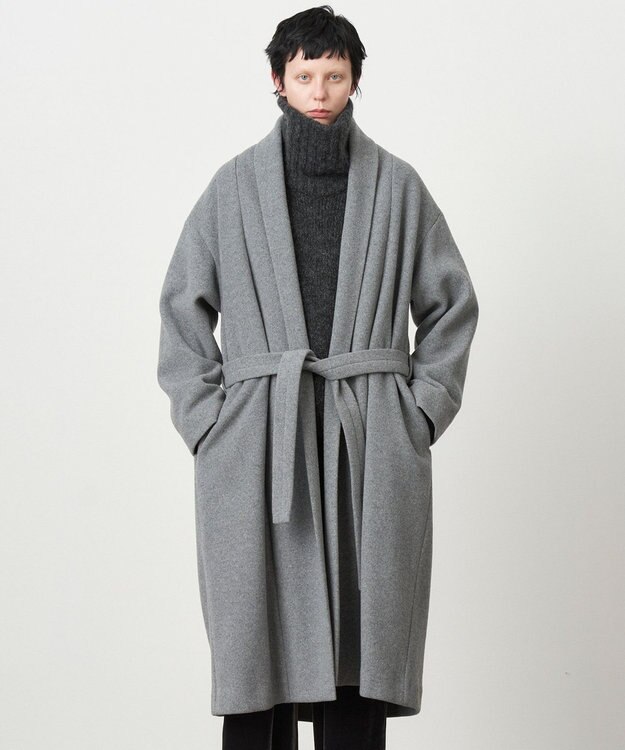 ATON ROYAL CHUNKY FLEECE | ショールカラーコート TOP GRAY