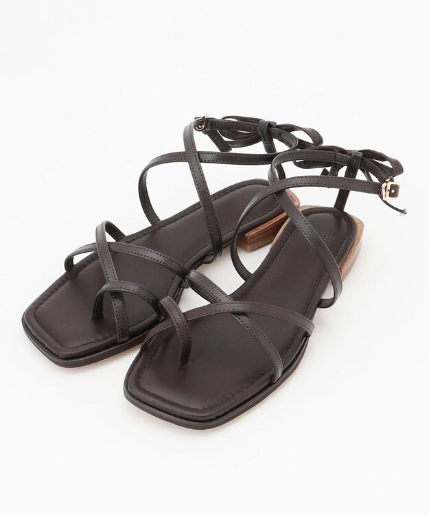 自由区 レースアップ サンダル ダークブラウン系