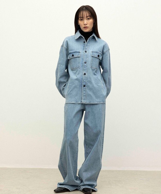 NAVE 【ReNAVE　洗える】ストレッチデニム シャツ アイスブルー系