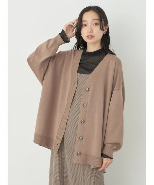 earth music&ecology サイドスリットルーズＶネックカーディガン Mocha