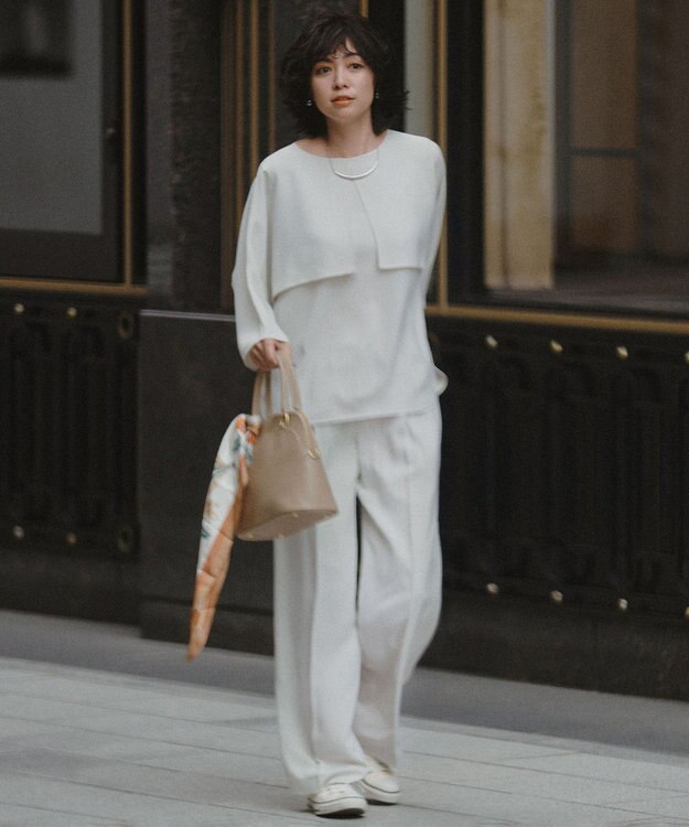 23区 L 【洗える】ストレッチジョーゼット ケープデザイン カットソー ベージュ系