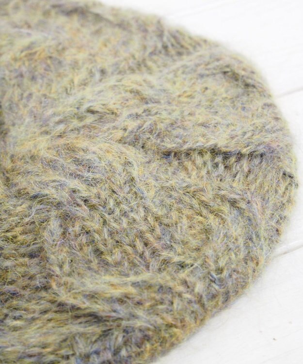 石田製帽 モヘアケーブルニット ベレー帽 グリーン