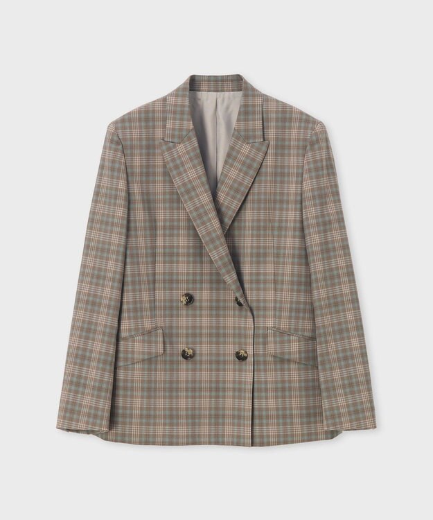 Paul Smith チェック ピークドラペル ダブルジャケット サンドブラウン