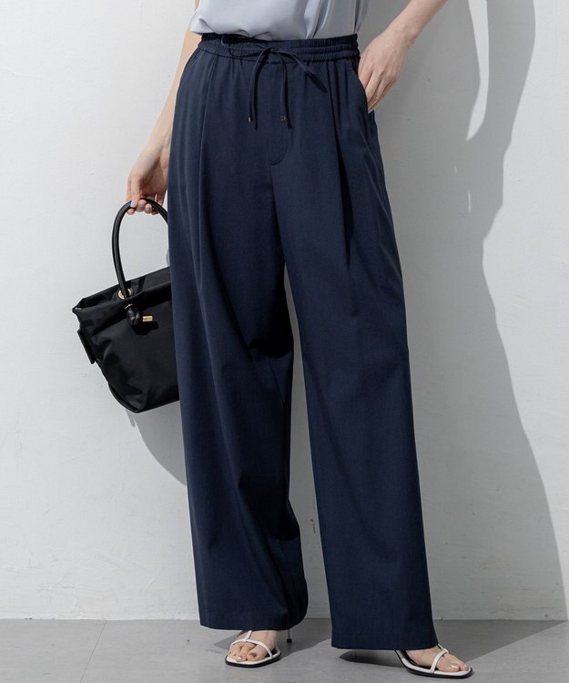 23区 【先行予約】ナチュラルスラブストレッチ ワイドパンツ ネイビー系