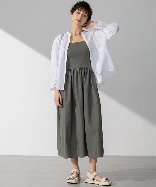 23区 L 【洗える】カラミ ストライプ  切り替え ブラウス ホワイト系