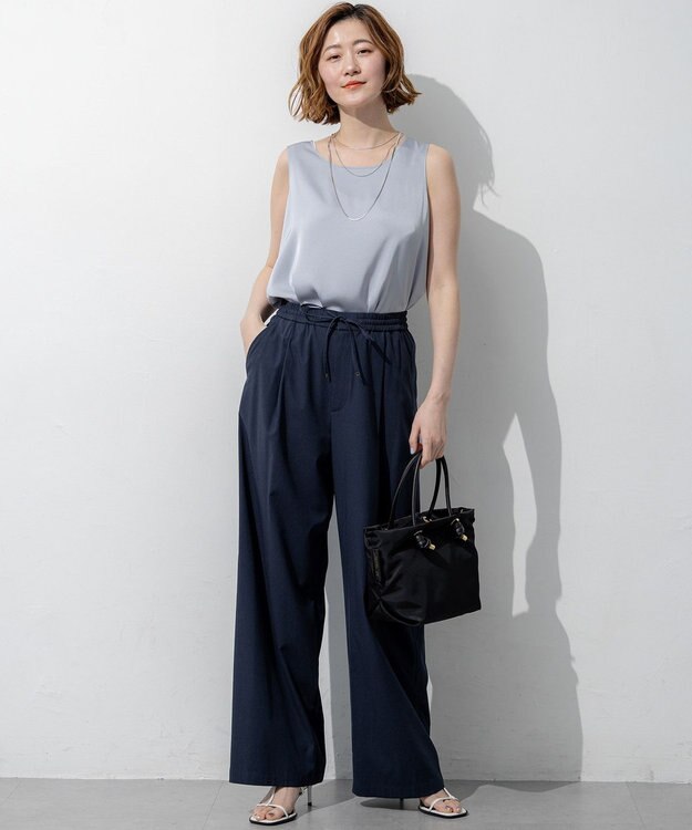 23区 【先行予約】ナチュラルスラブストレッチ ワイドパンツ ネイビー系