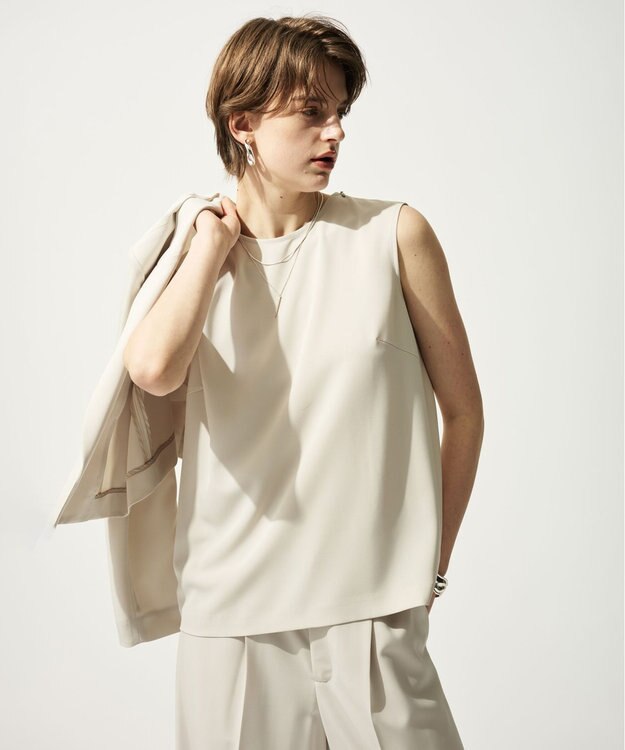 uncrave クールタッチツイル スリットブラウス グレージュ