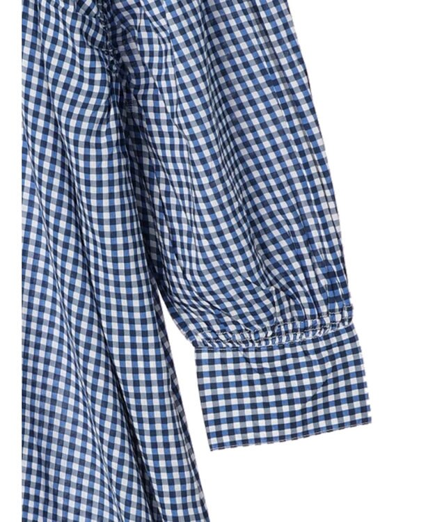 earth music&ecology コットンボイルギャザーワンピース Check Blue