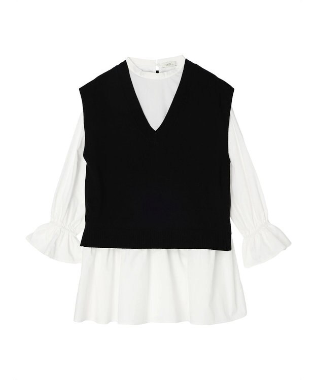 earth music&ecology ＳＥＴ２点Ｖネックベスト＋スタンドカラーチュニック Ivory