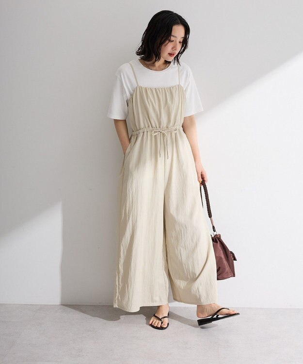Green Parks 胸元バルーンワイドシルエットサロペット Light Beige