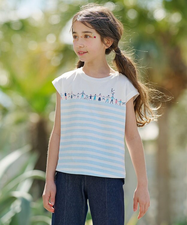 組曲 KIDS 【110-140㎝】【UVケア】グリーンバンド Tシャツ ブルー系1