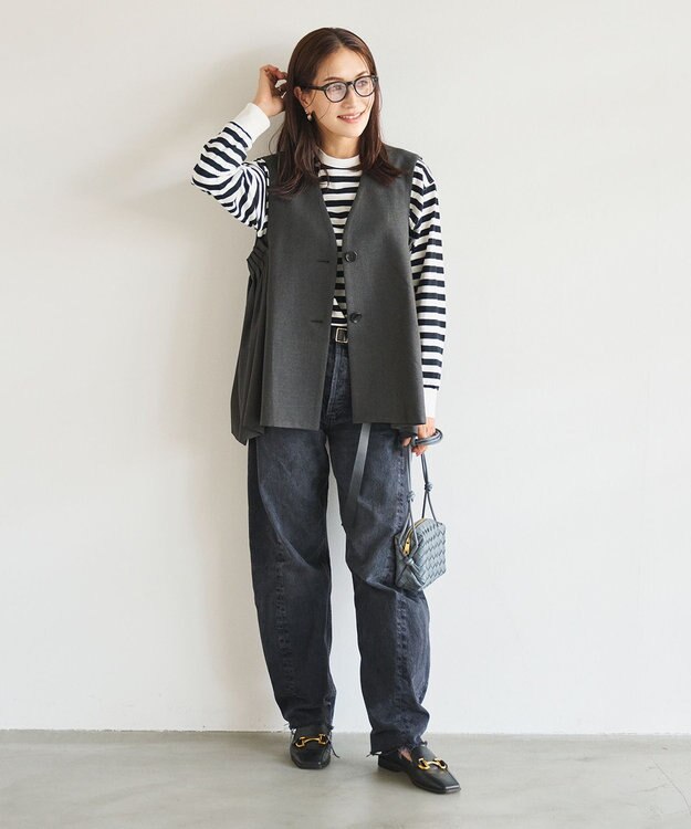 #Newans 【セレモニーにも】〈亀恭子さんコラボ〉サイドギャザージレ グレー