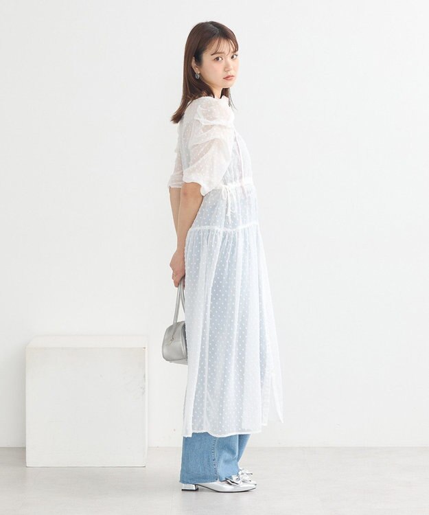 earth music&ecology ドットドビーシアー羽織ワンピース White