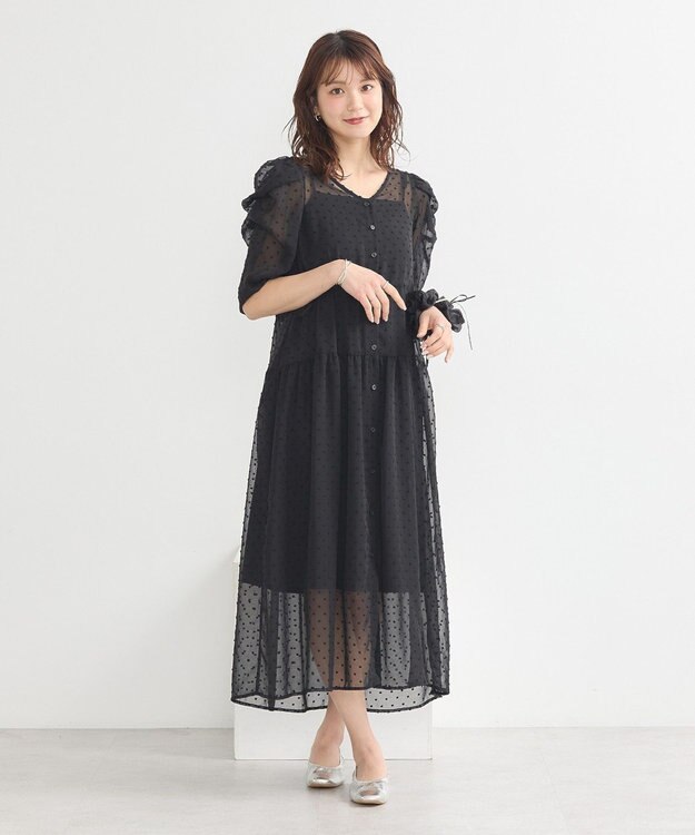 earth music&ecology ドットドビーシアー羽織ワンピース Black