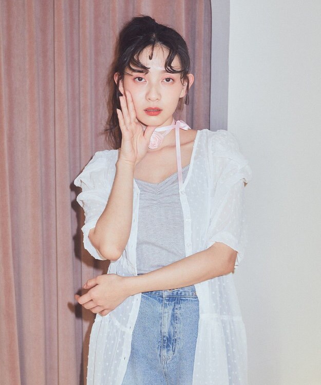 earth music&ecology ドットドビーシアー羽織ワンピース White