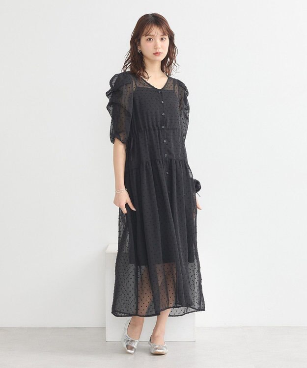 earth music&ecology ドットドビーシアー羽織ワンピース Black