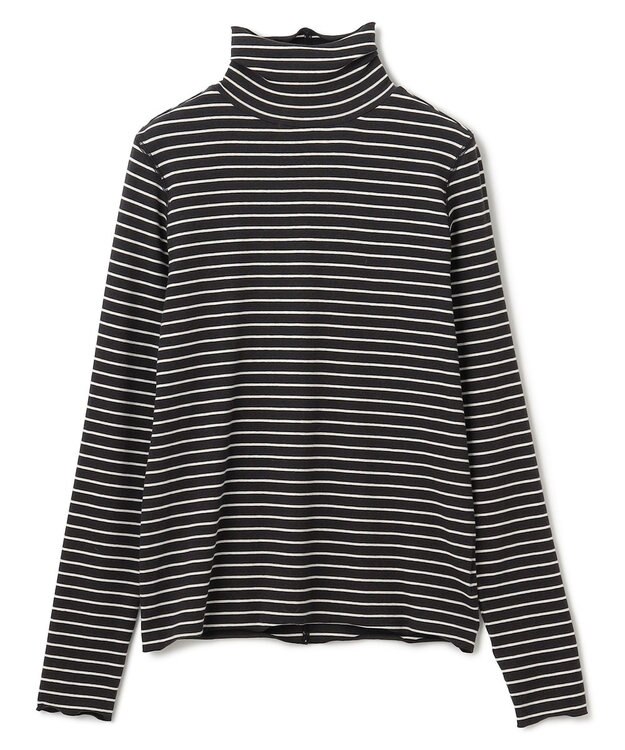 UNFILO 【暖かさ＆着心地の良さで大ヒット】コットンカシミヤ タートルネックカットソー ブラック×エクリュ