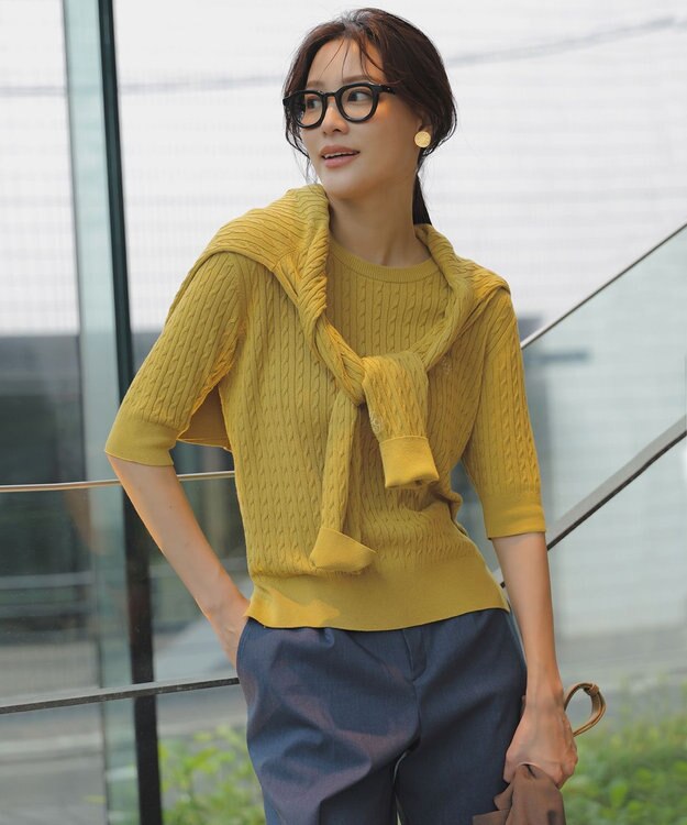 ANY SIS S ケーブルニット プルオーバー シトラスイエロー