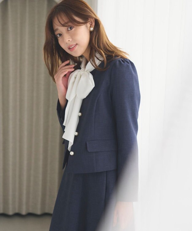 Feroux 【洗える】パールボタンジャケット×スカート セットアップ ネイビー系