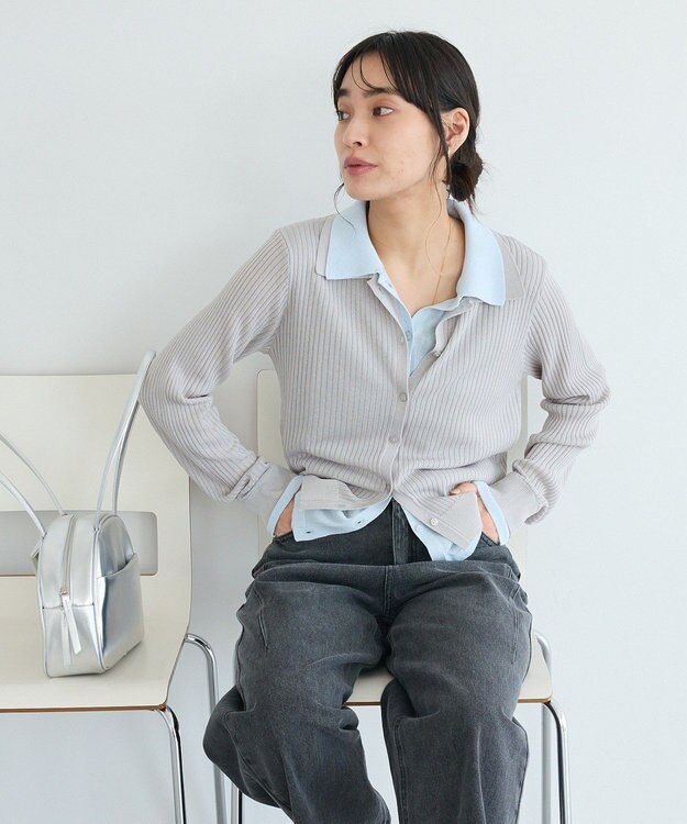 CRAFT STANDARD BOUTIQUE レイヤードポロ衿カーディガン Light Gray