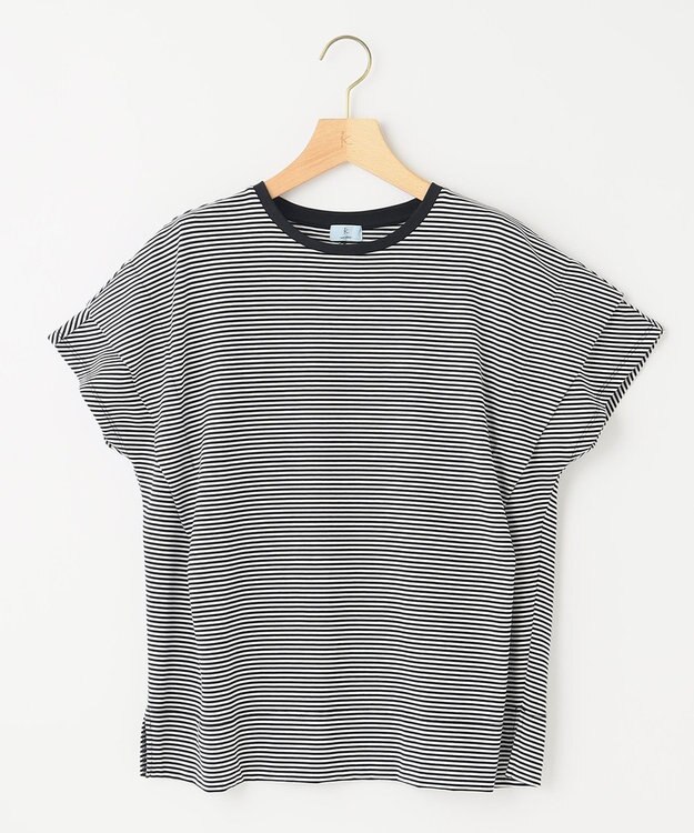 組曲 S IZAコットンドルマンスリーブ Tシャツ モノトーンストライプ系1