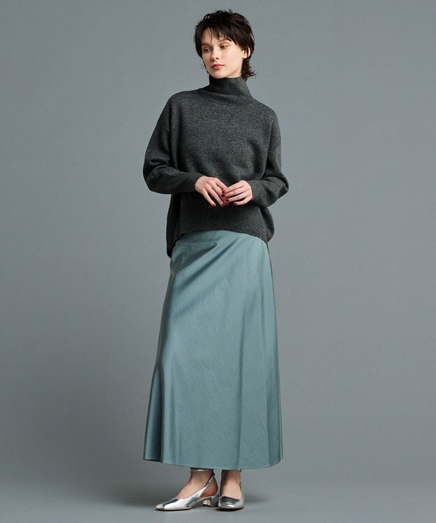 uncrave 【洗える】サテン フレアスカート（uncrave STANDARD） アッシュブルー