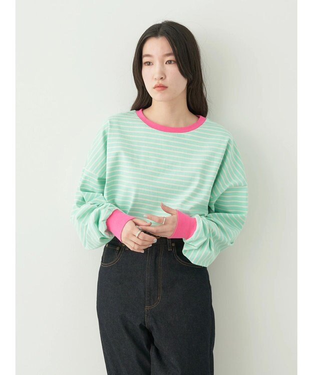 earth music&ecology トリカラーボーダーロンＴＥＥ Mint Green