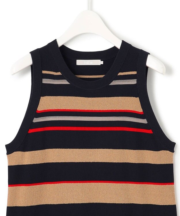 ICB 【洗える】 マルチボーダーワンピース ネイビー系