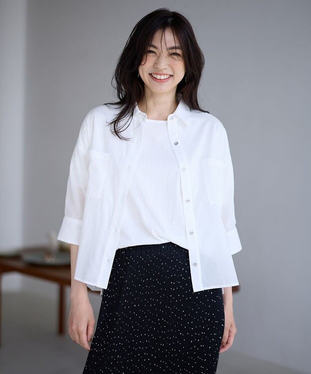 ANY コットンエアーウォッシュ5分袖シャツ ホワイト