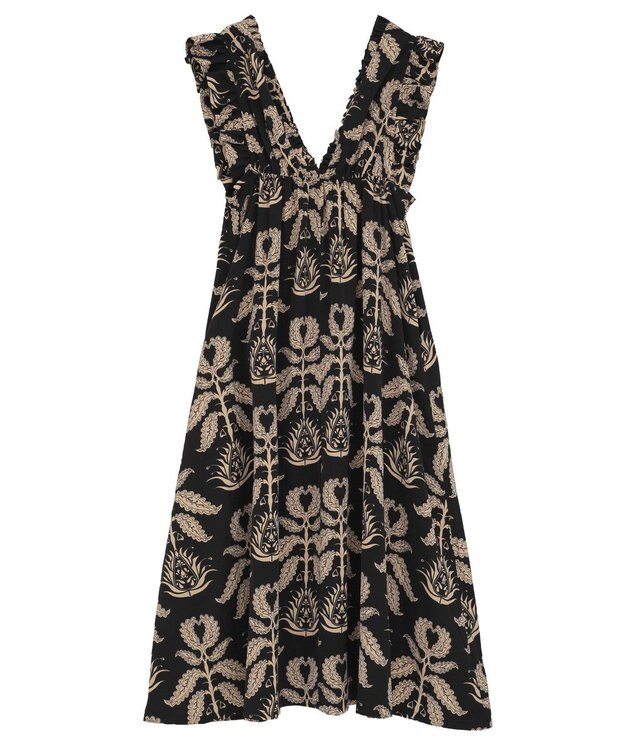 Green Parks ■ＥＳＣＡＲ　ボタニカルｐｔフリルエプロンワンピース Black