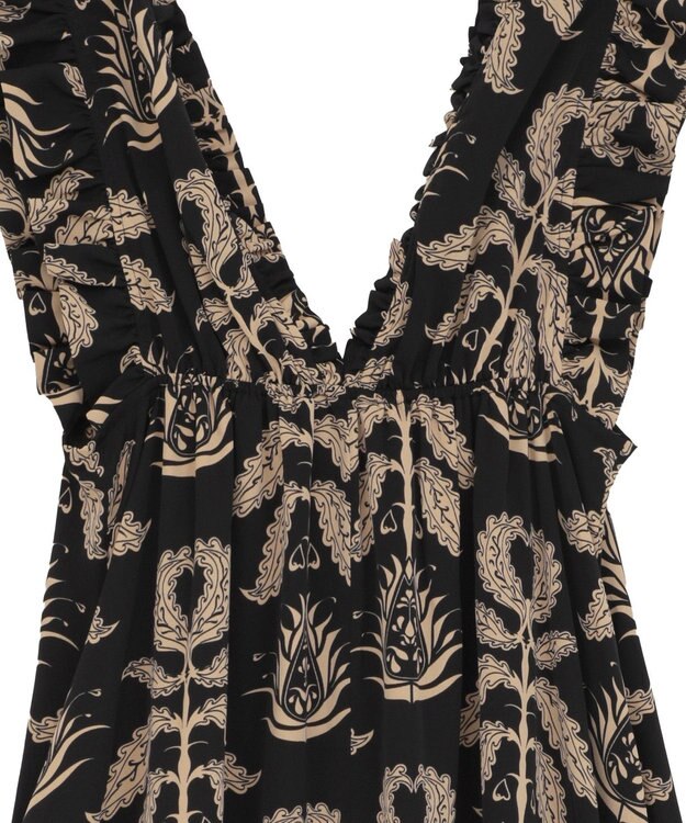 Green Parks ■ＥＳＣＡＲ　ボタニカルｐｔフリルエプロンワンピース Black