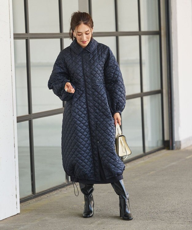 #Newans 【セレモニーにも】〈亀恭子さんコラボ〉キルティングロングコート ネイビー