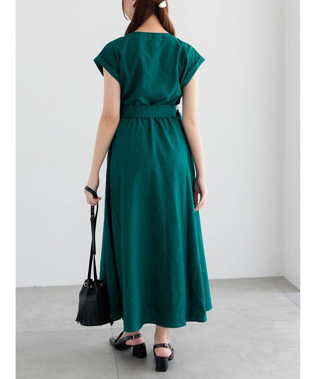 Te chichi リネンライクウエストマークワンピース グリーン