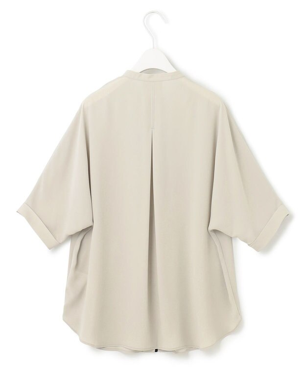 ICB 【人気のため新色追加・WEB限定カラーあり】BackSatinAmunzen 5分袖バンドカラーブラウス ライトオリーブ系