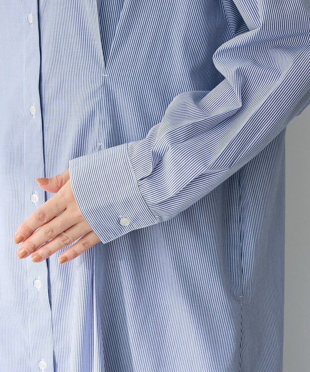 Green Parks イージーケア抜け衿ウエストタックシャツワンピース Navy