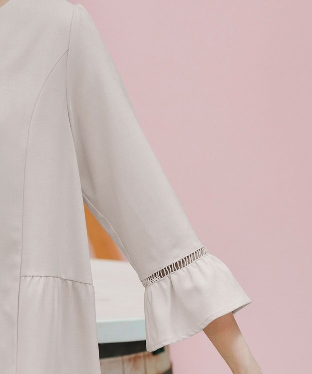 Tiaclasse L 【洗える】はしごレースフレアスリーブチュニックブラウス ライトベージュ