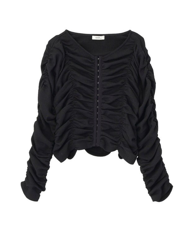 earth music&ecology フロントホックシャーリングトップス Black