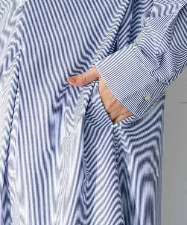 Green Parks イージーケア抜け衿ウエストタックシャツワンピース Navy